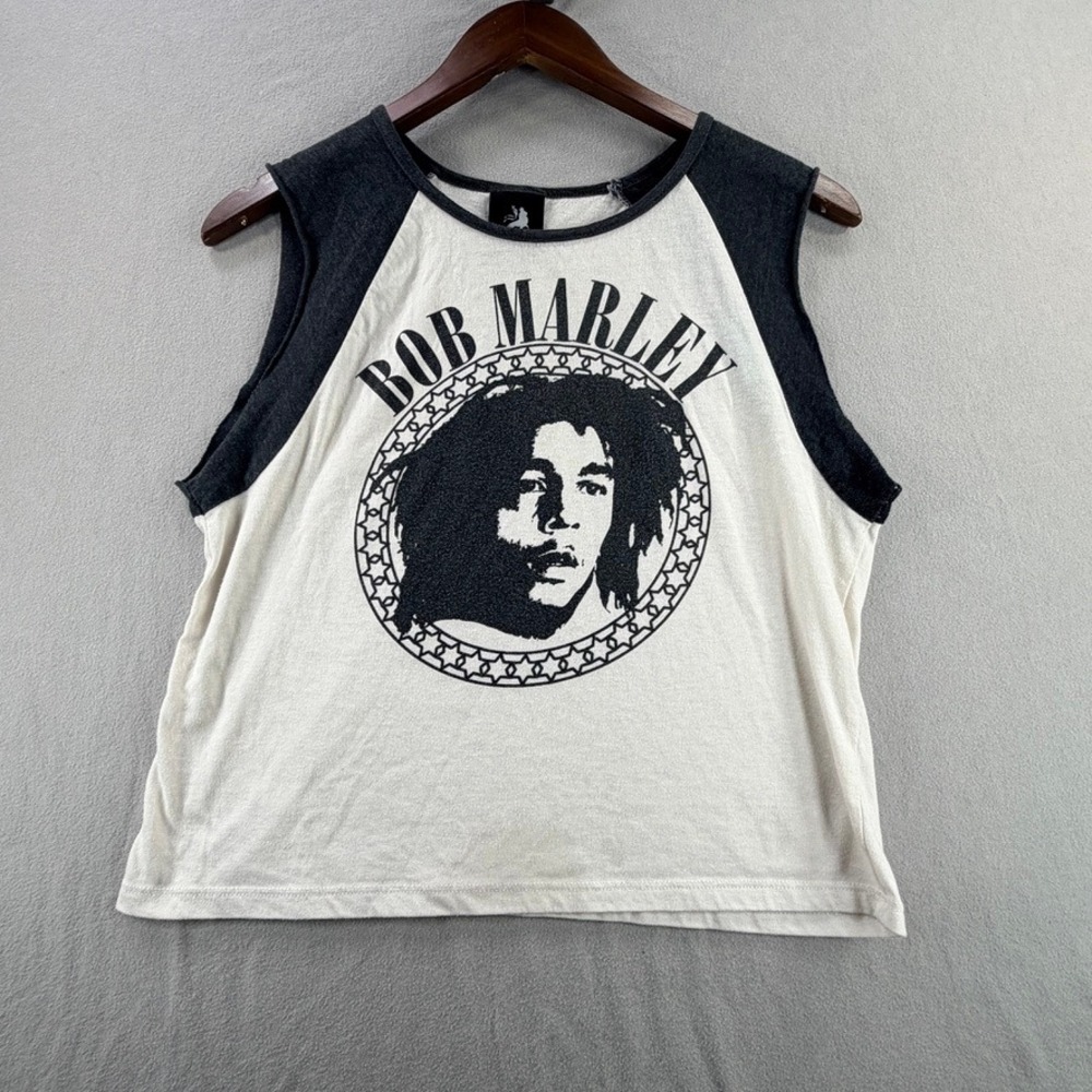 Bob Marley Zion Rootswear Sleeveless Crop Tank Top Size Medium White Gray Raglan